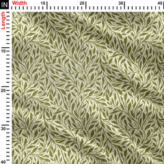 Flow of Leaves Green on Beige Print Fabric