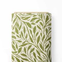 Flow of Leaves Green on Beige Print Fabric