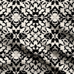 Black Boho Floral Print Fabric