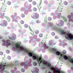 Purple Blooms Cream Watercolor Print Fabric