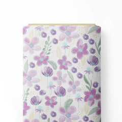 Purple Blooms Cream Watercolor Print Fabric