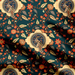 Kalamkari Circle Peacock Print Fabric