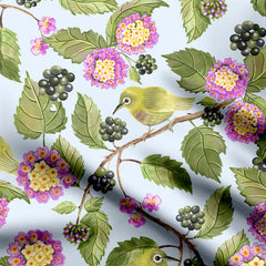 Lantana flowers and birds Print Fabric