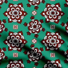 Motif of Green Ajrakh Print Fabric