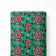 Motif of Green Ajrakh Print Fabric