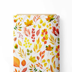 Watercolor Autumn Leaves Print Fabric