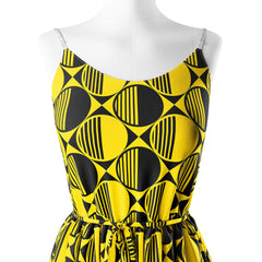 Black and Yellow Geometric Pattern Print Fabric