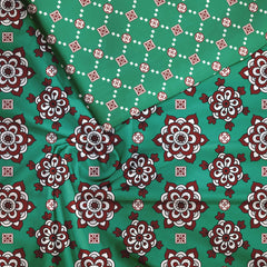 Motif of Green Ajrakh Satin Linen Unstitched Suit Set