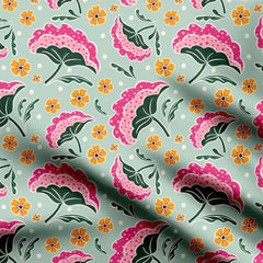 Mint and pink chintz Print Fabric