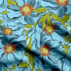 Sky Blue Flower Print Fabric