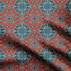 Blue Rust Ajrakh Print Fabric