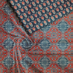 Blue Rust Ajrakh Tussar Silk Unstitched Suit Set