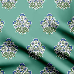 Sanganeri block print sea green Indigo Print Fabric