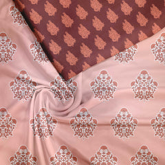 Sanganeri block print Salmon Muslin Unstitched Suit Set