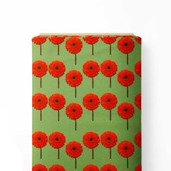 Red Sunflower Floral Print Fabric