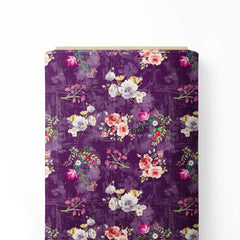 beautiful purple ground with natural floral design Print Fabric