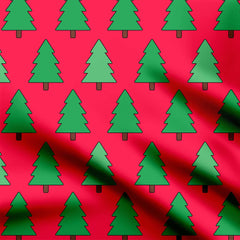 Christmas tree pattern on red background Print Fabric