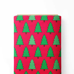 Christmas tree pattern on red background Print Fabric