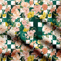 Blossom Green Check Print Fabric