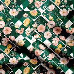 Blossom Green Check 1 Print Fabric