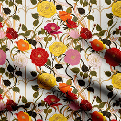 Colorful Roses Print Fabric