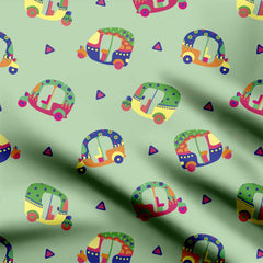 Autorickshaw Green Print Fabric