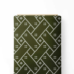 Olive Green Bandhani Pattern Print Fabric