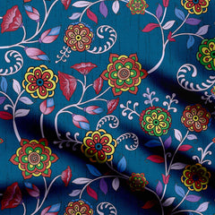 Blue Background kalamkari Print Fabric