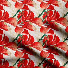 Pea Flower Red 3 Print Fabric