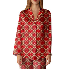 Red Ikat 2 Silk Satin Fabric Co-Ord Set