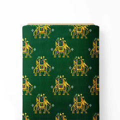 Patola Elephant & Green Back Print Fabric