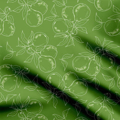 Inked Pear Pattern White and Grass Green Print Fabric