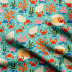 Oceanic Crabland Pale Teal Print Fabric