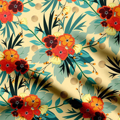 Orange floral bouquet Print Fabric