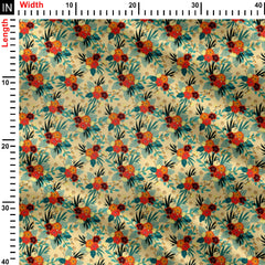 Orange floral bouquet Print Fabric