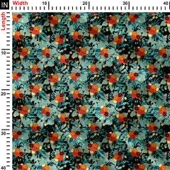 Orange floral bouquet on black Print Fabric