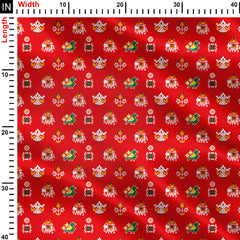 Red Bandhani Small Motif Pattern Print Fabric