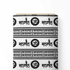 Mahakal & Om Whire Print Fabric