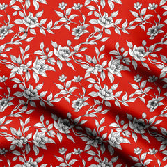 White floral fire engine red 3 Print Fabric