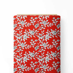 White floral fire engine red 3 Print Fabric