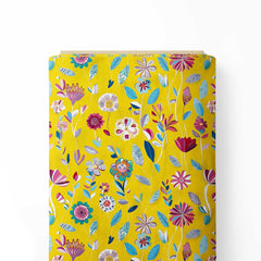 Vibrant yellow whimsical flowers Print Fabric