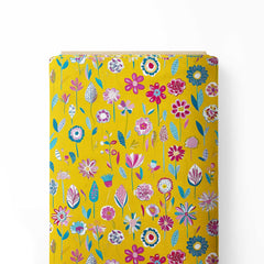 Vibrant yellow whimsical flowers 2 Print Fabric