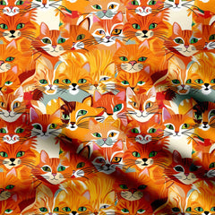 Orange Cats Print Fabric