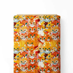 Orange Cats Print Fabric