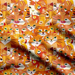 Orange Cats 1 Print Fabric