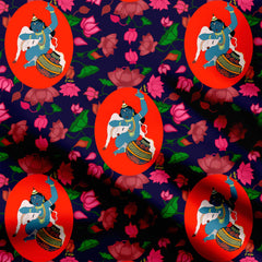 Bal Krishna and louts Print Fabric