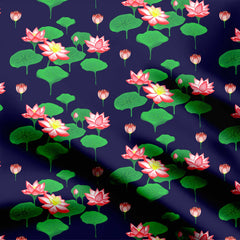 Pichwai Red Lotus Print Fabric