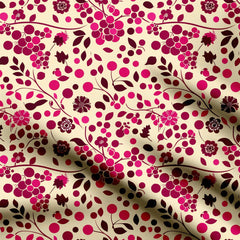 Pink Abstract Leaves Dots Print Fabric