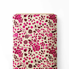 Pink Abstract Leaves Dots Print Fabric