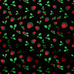 Black Strawberry Print Fabric